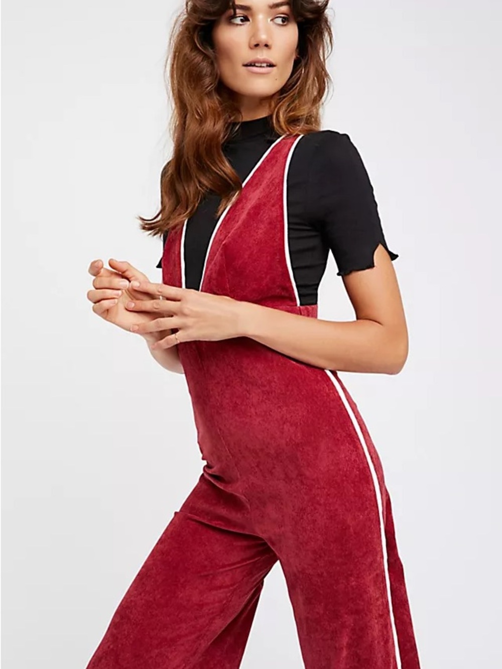 Free People x Camp Collection Corduroy Wide Leg Jumpsuit with Piping Small